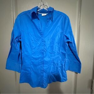 Lee Women's Bright Blue Button-Down Shirt Business Casual Farmer Office Siren